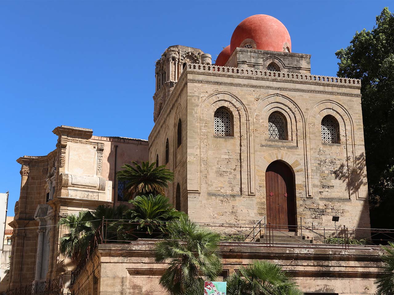 Martorana church in Palermo with its characteristic red domes
