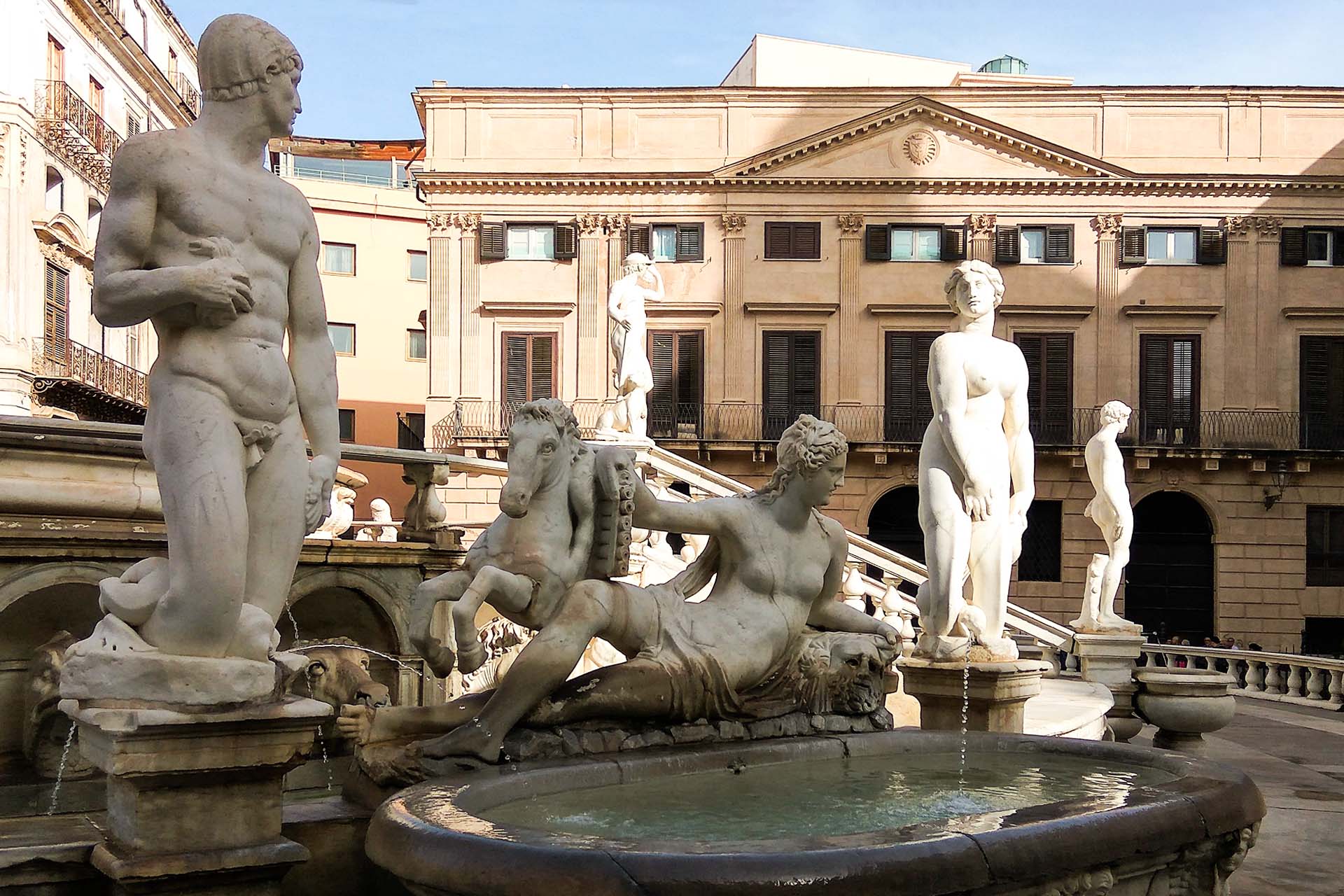 Statues of the Fontana Pretoria in Palermo
