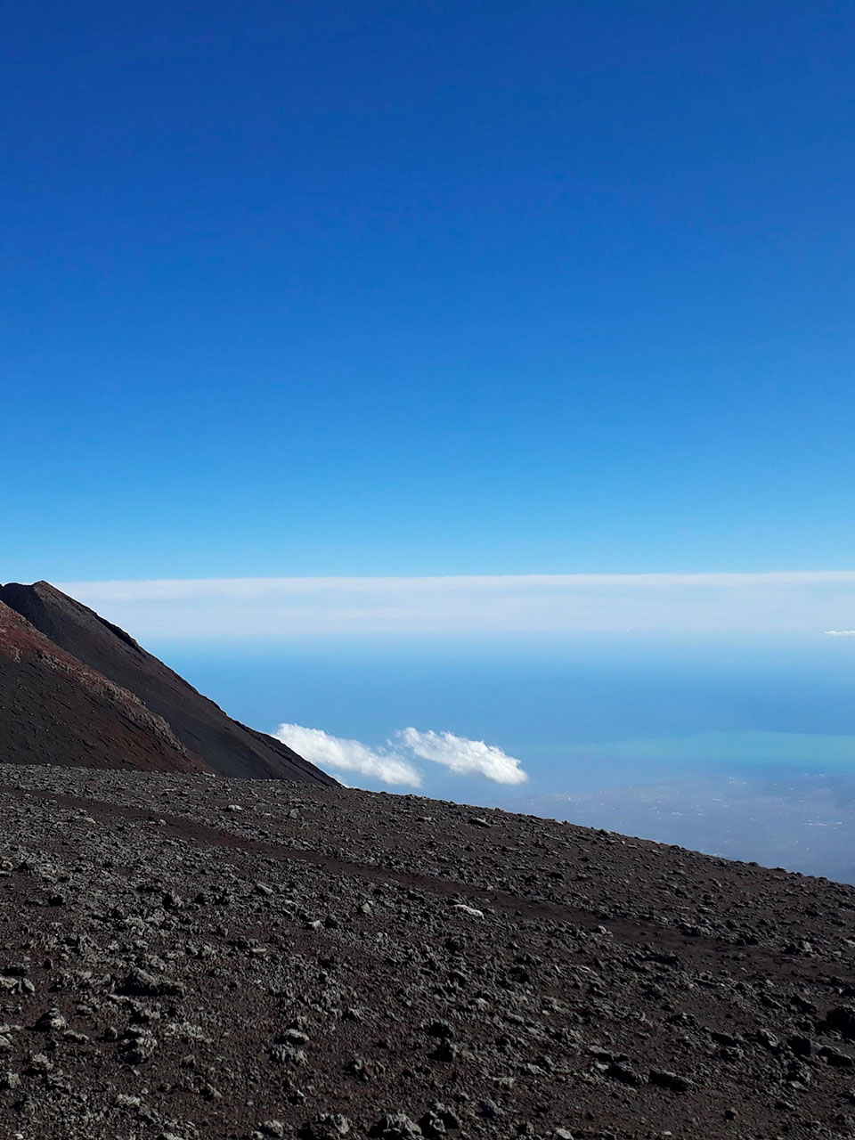 view from the top of Mount Etna towards the coast