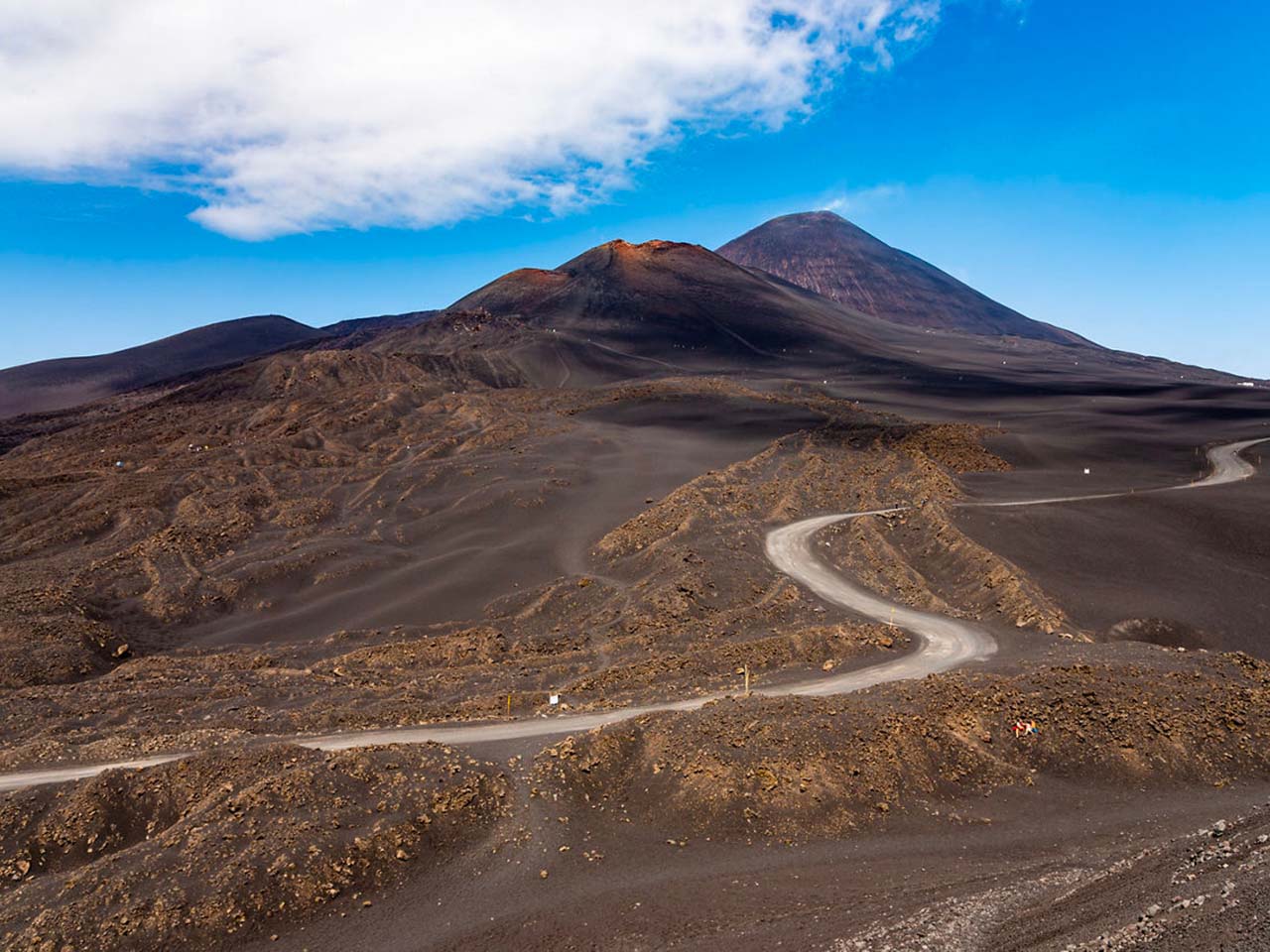 views of a road route on the Etna volcano