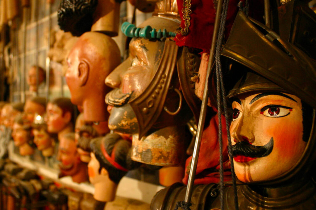 detail of the heads of the puppet knights