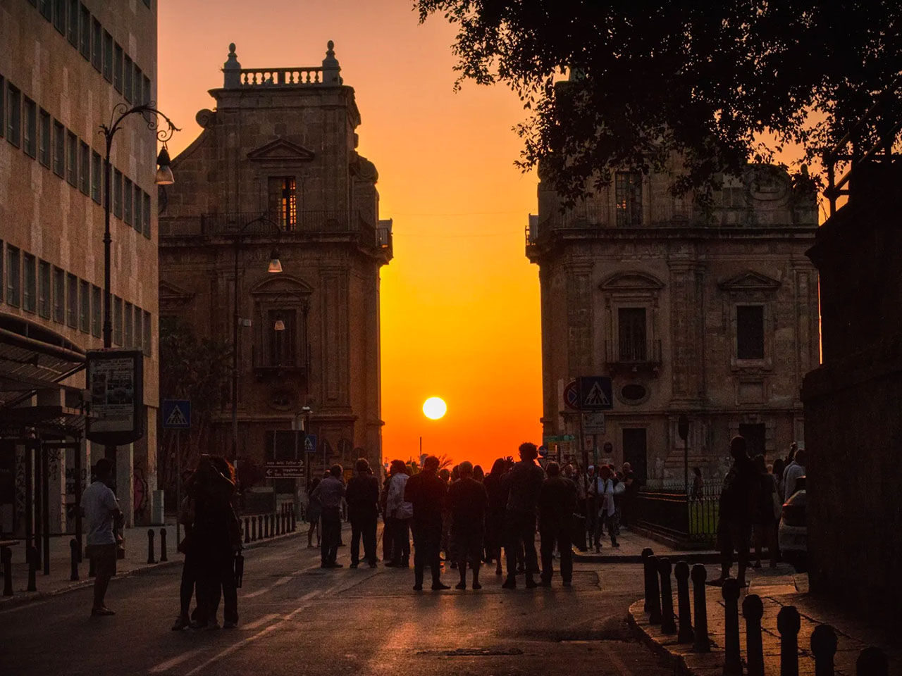 view of Porta Felice - monumental entrance of the old city - in Palermo during sunset