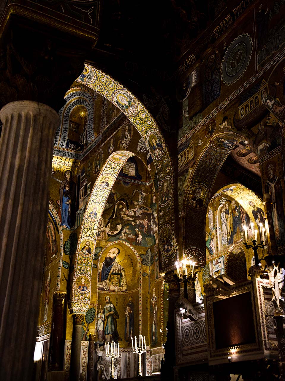 interiors with Byzantine mosaics of the Monreale Cathedral