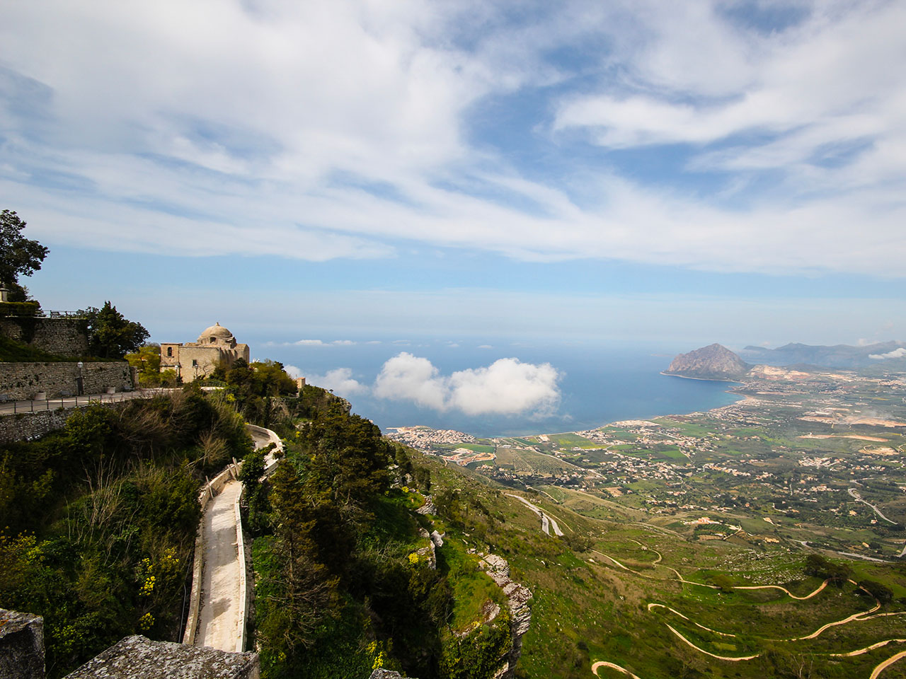 village of Erice in Sicily with sea view