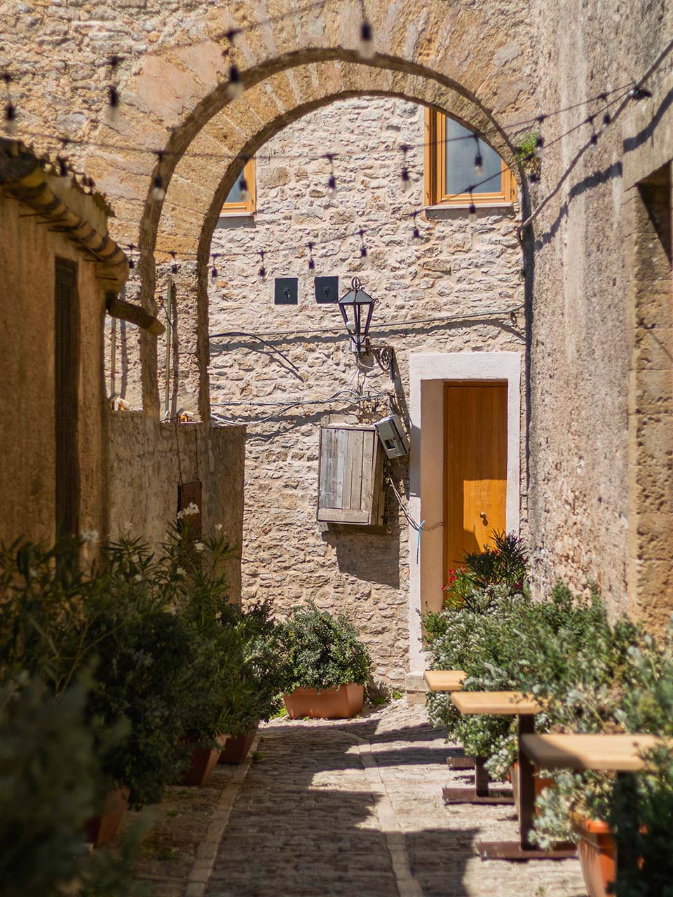 view of a courtyard in Erice, Sicily