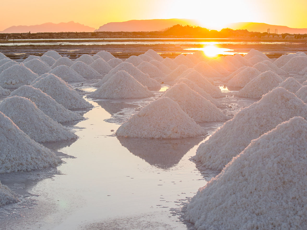 Marsala salt pans at sunset